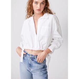 STATESIDE Structured Poplin Tie Hem Shirt in White S